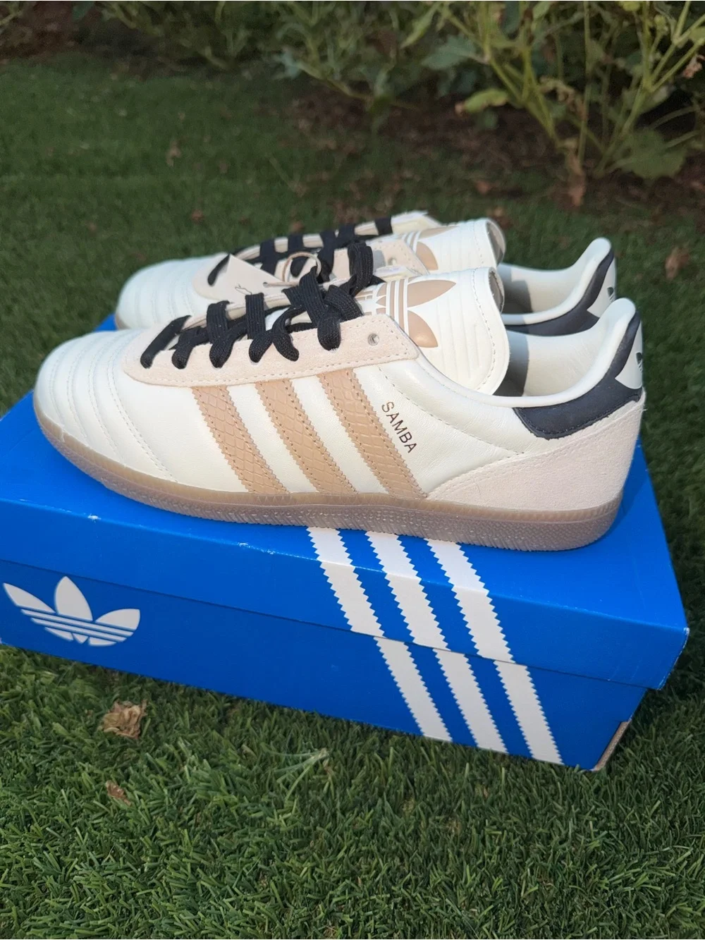 adidas Samba Sneakers in White, Tan and Black
